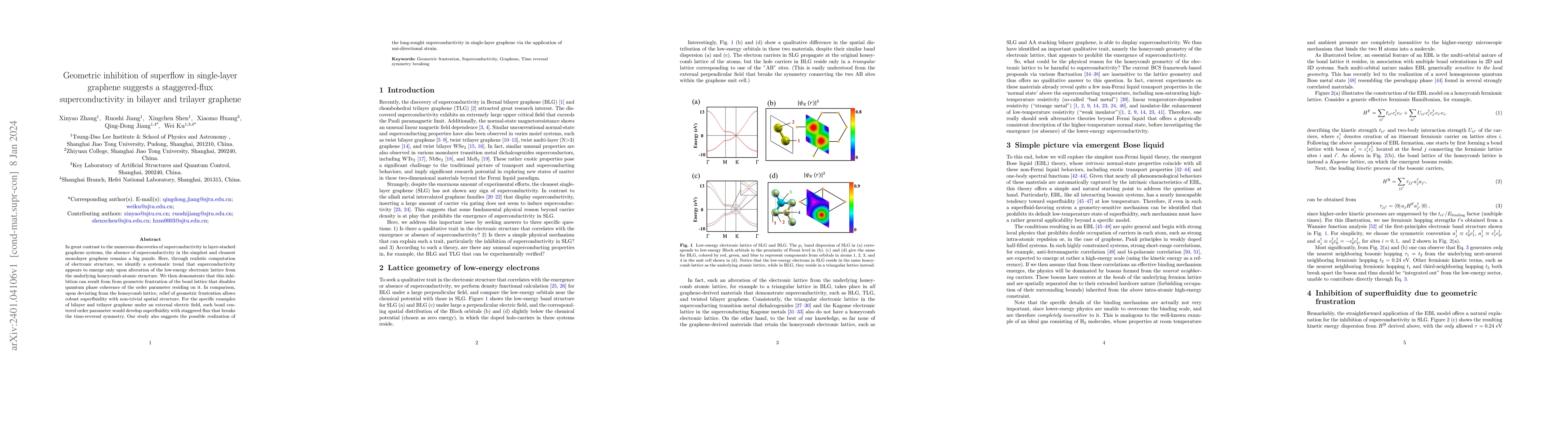 Thumbnail for Geometric inhibition of superflow in single-layer graphene suggests a
  staggered-flux superconductivity in bilayer and trilayer graphene