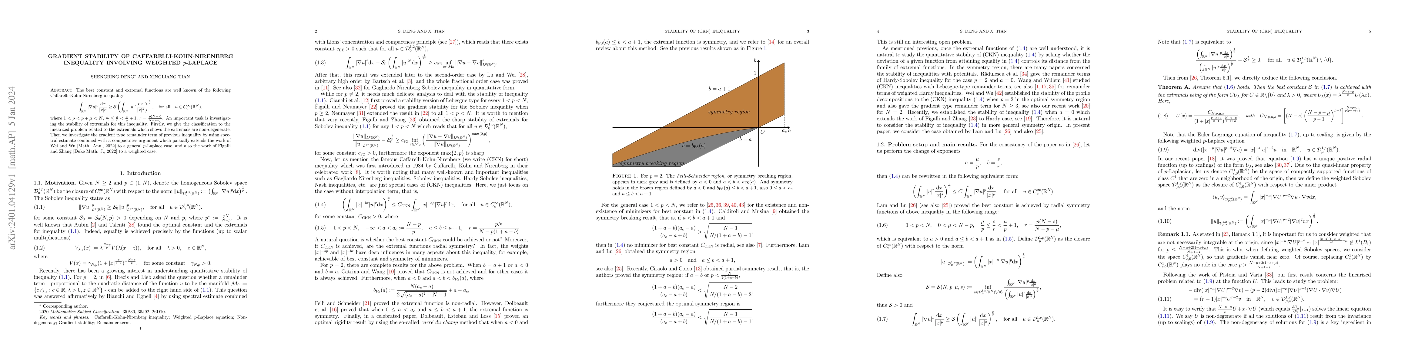 Thumbnail for Gradient stability of Caffarelli-Kohn-Nirenberg inequality involving
  weighted p-Laplace