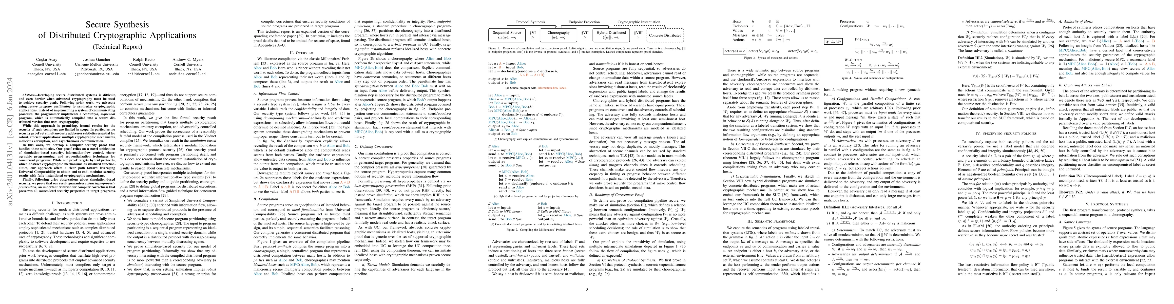 Thumbnail for Secure Synthesis of Distributed Cryptographic Applications (Technical
  Report)