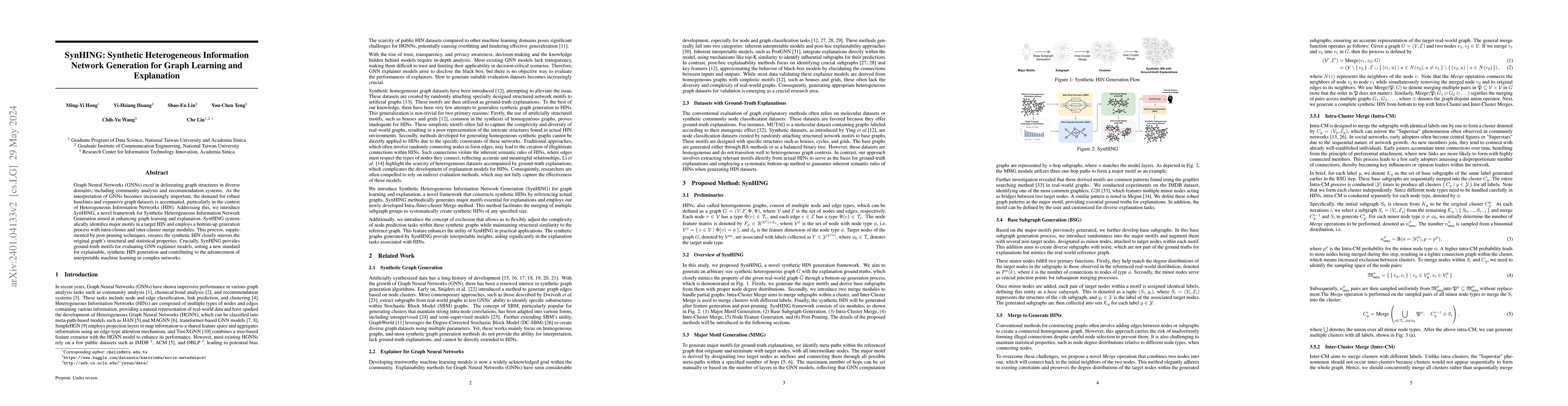 Thumbnail for SynHING: Synthetic Heterogeneous Information Network Generation for
  Graph Learning and Explanation