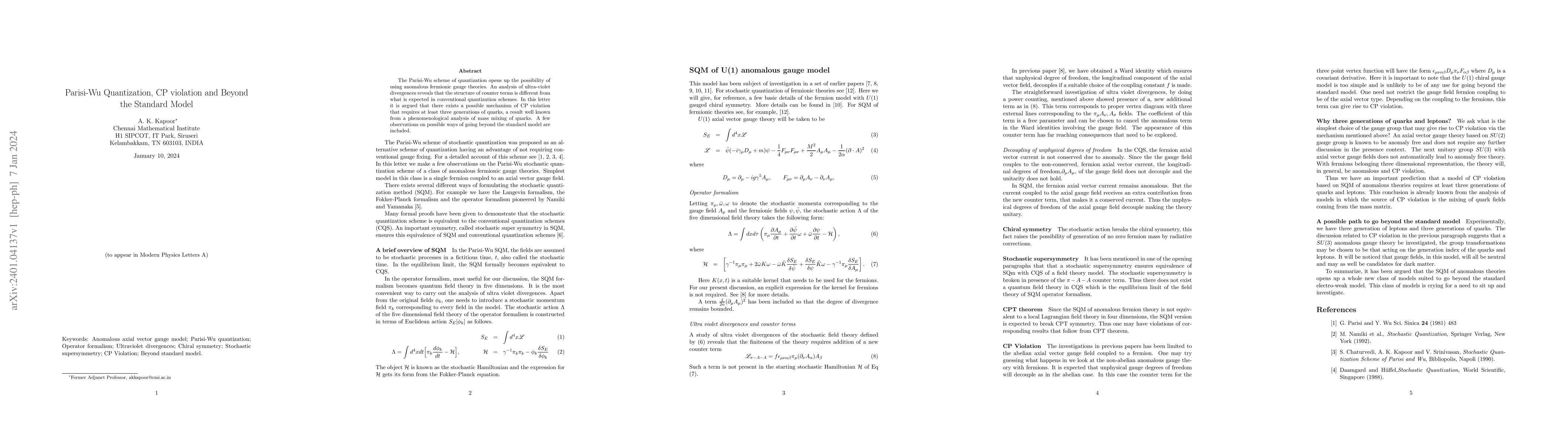Thumbnail for Parisi-Wu Quantization, CP violation and Beyond the Standard Model