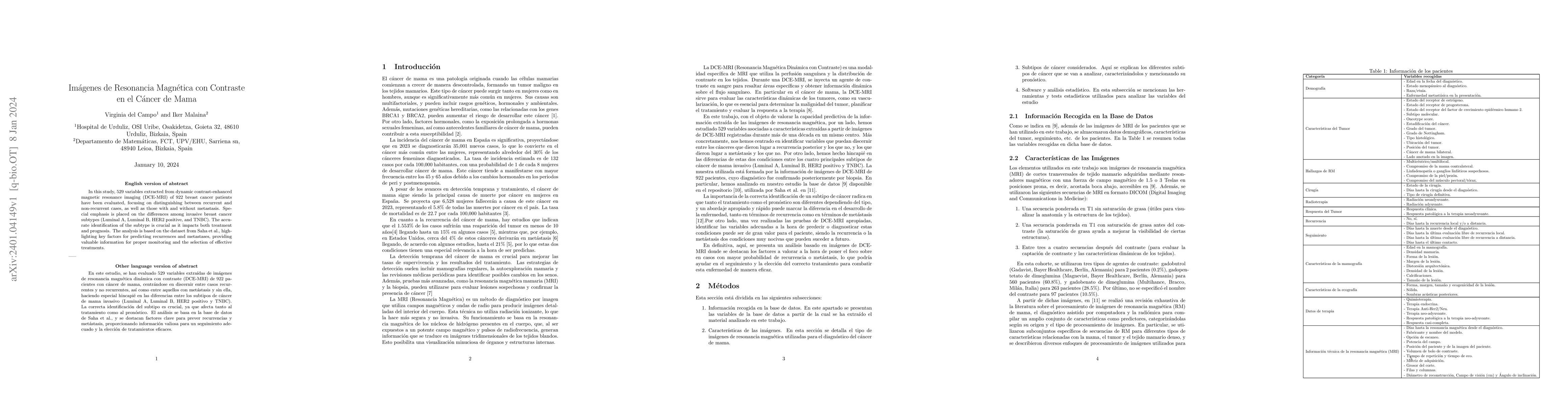 Thumbnail for Im\'agenes de Resonancia Magn\'etica con Contraste en el C\'ancer de
  Mama
