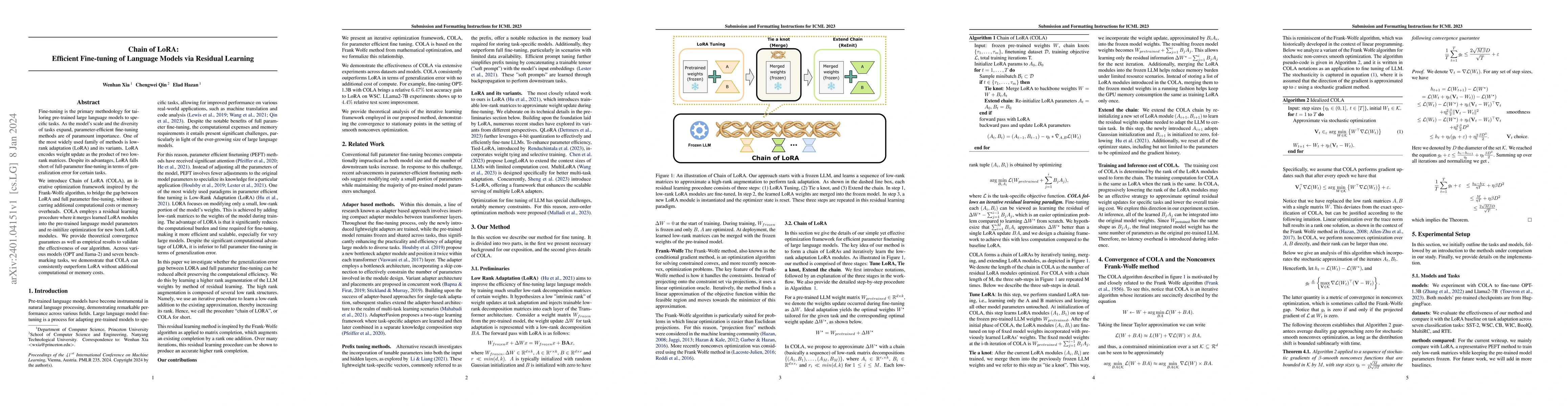 Thumbnail for Chain of LoRA: Efficient Fine-tuning of Language Models via Residual
  Learning