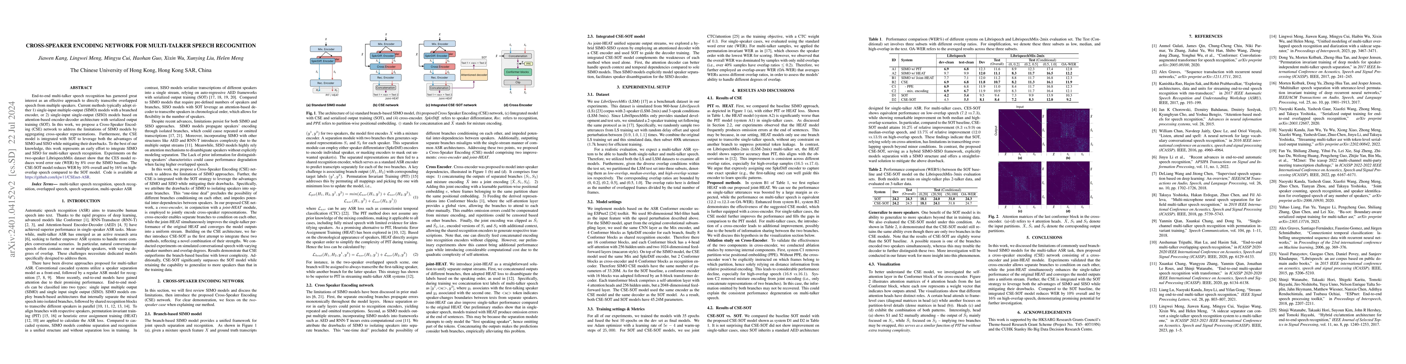 Thumbnail for Cross-Speaker Encoding Network for Multi-Talker Speech Recognition