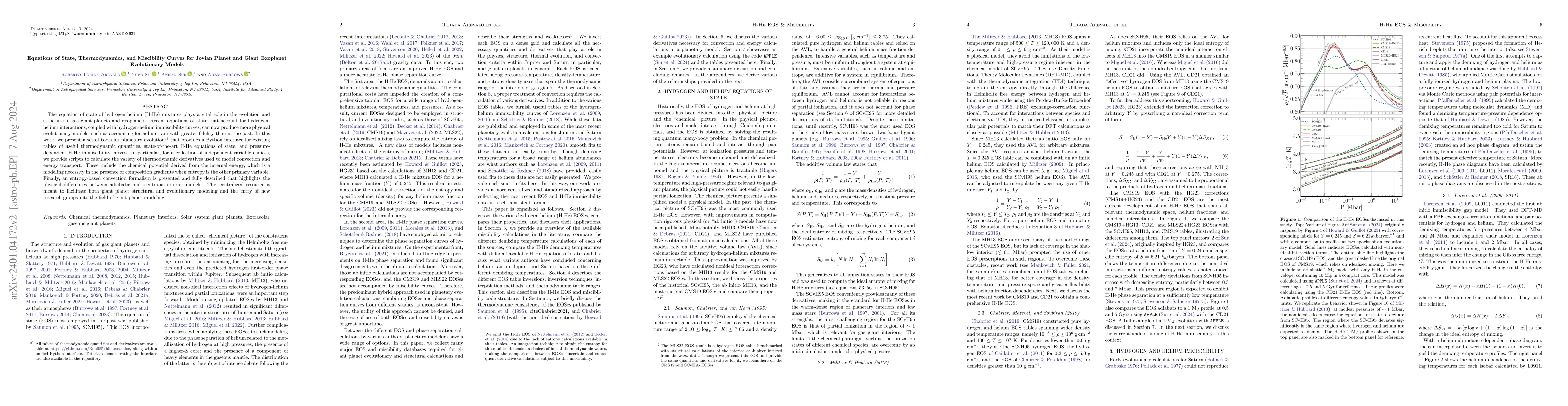 Thumbnail for Equations of State, Thermodynamics, and Miscibility Curves for Jovian
  Planet and Giant Exoplanet Evolutionary Models