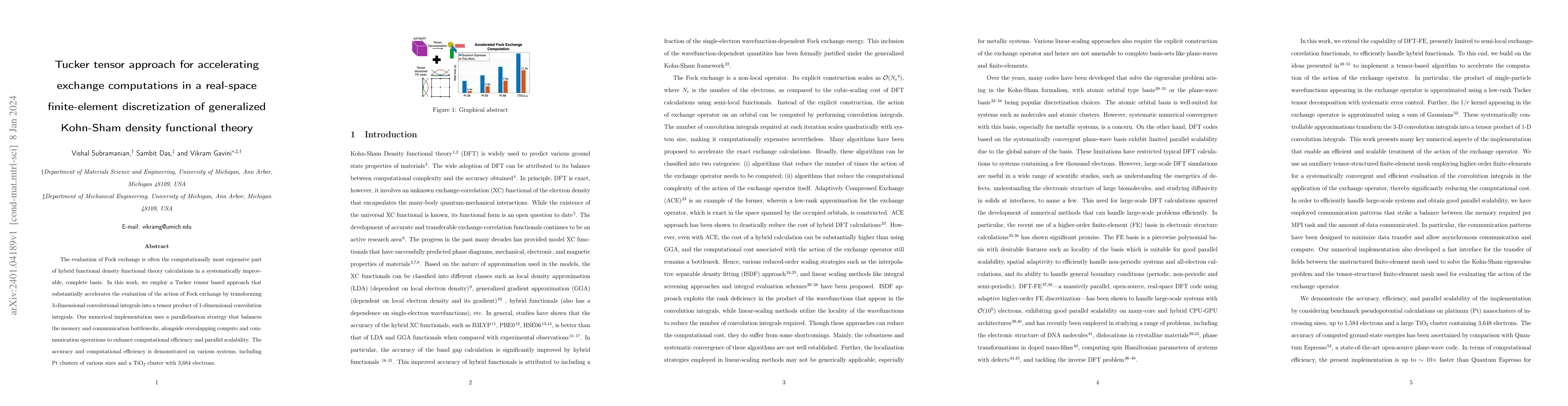Thumbnail for Tucker tensor approach for accelerating exchange computations in a
  real-space finite-element discretization of generalized Kohn-Sham density
  functional theory