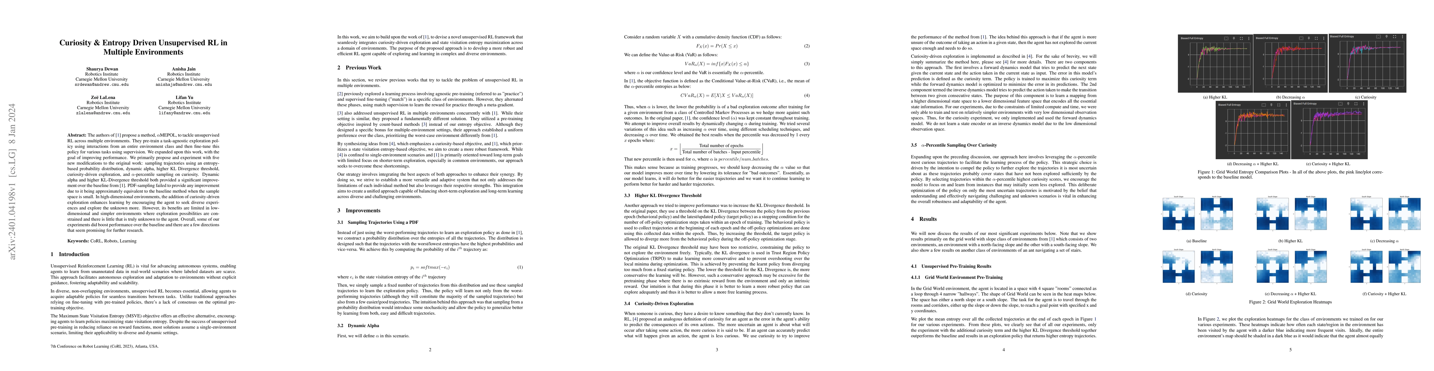 Thumbnail for Curiosity & Entropy Driven Unsupervised RL in Multiple Environments