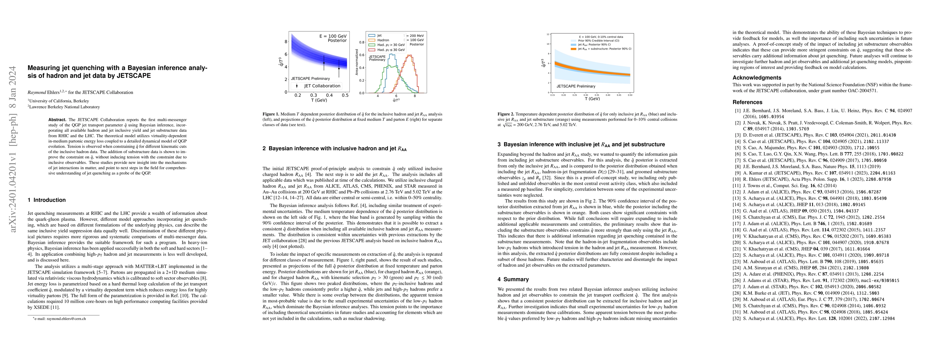 Thumbnail for Measuring jet quenching with a Bayesian inference analysis of hadron and
  jet data by JETSCAPE