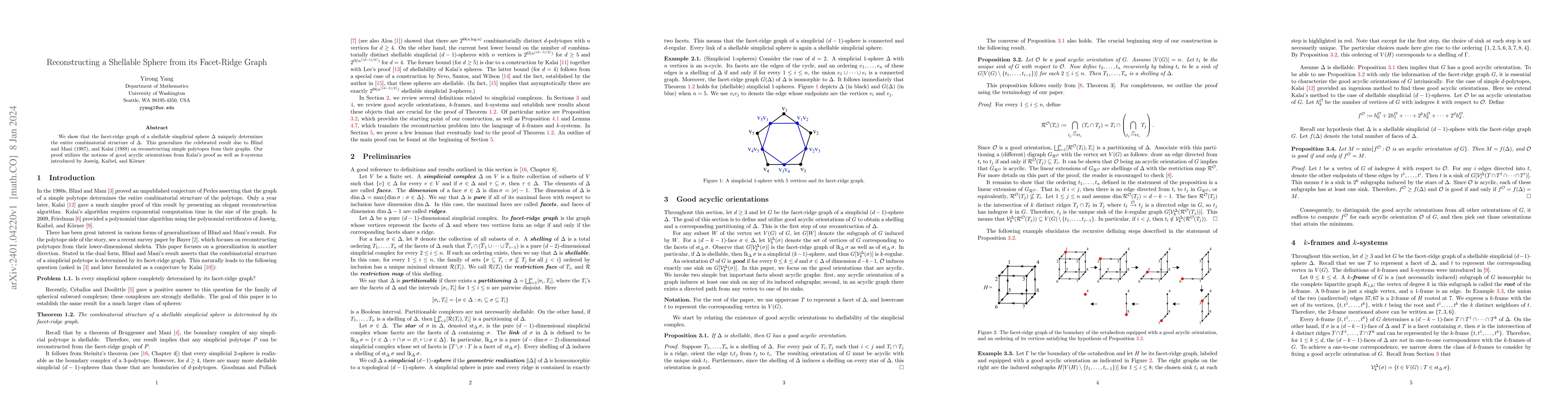 Thumbnail for Reconstructing a Shellable Sphere from its Facet-Ridge Graph