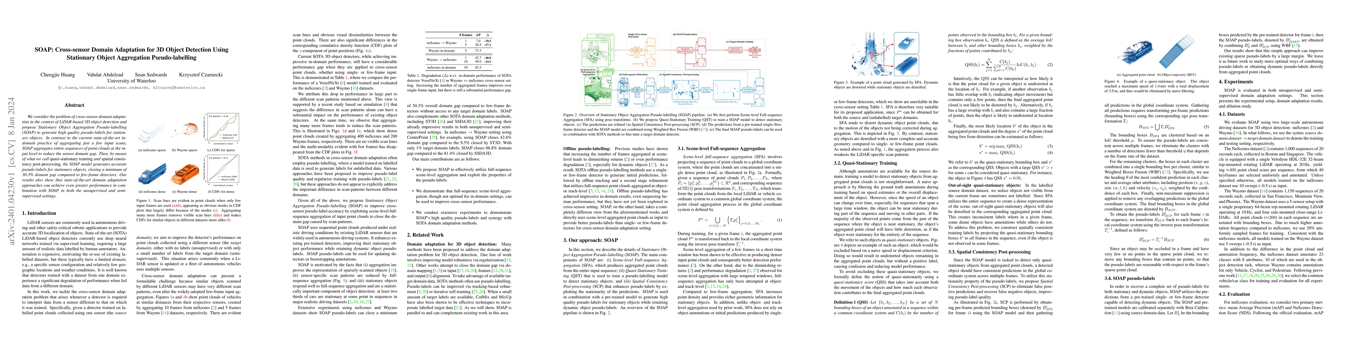 Thumbnail for SOAP: Cross-sensor Domain Adaptation for 3D Object Detection Using
  Stationary Object Aggregation Pseudo-labelling