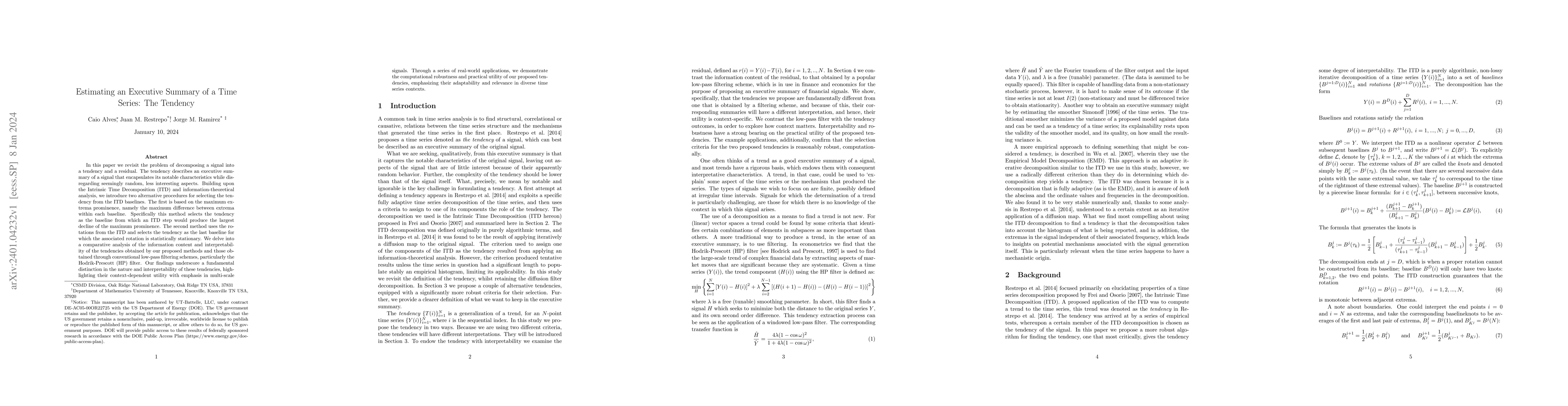 Thumbnail for Estimating an Executive Summary of a Time Series: The Tendency
