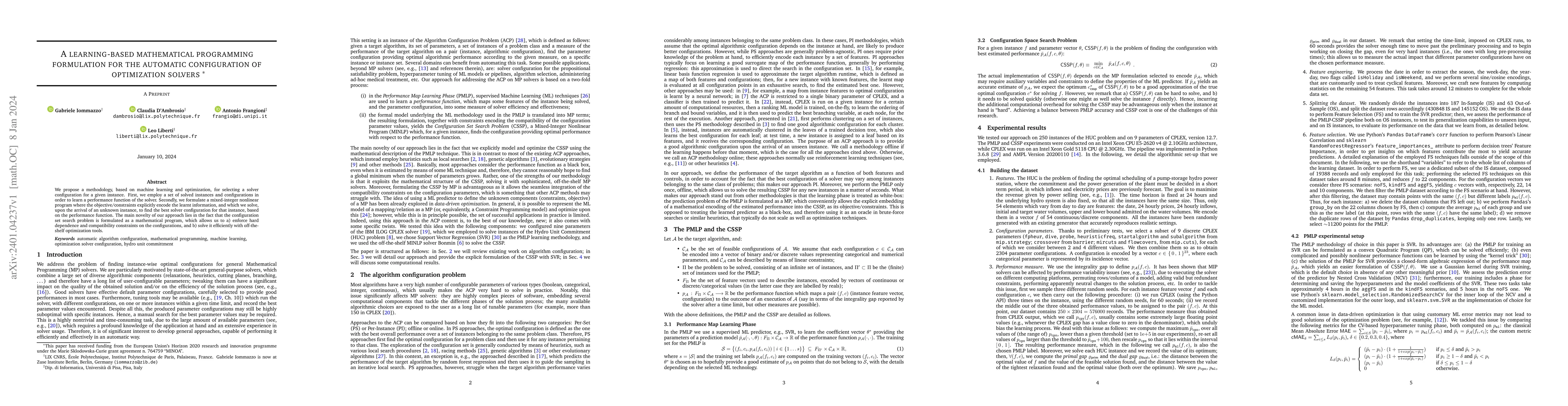 Thumbnail for A learning-based mathematical programming formulation for the automatic
  configuration of optimization solvers