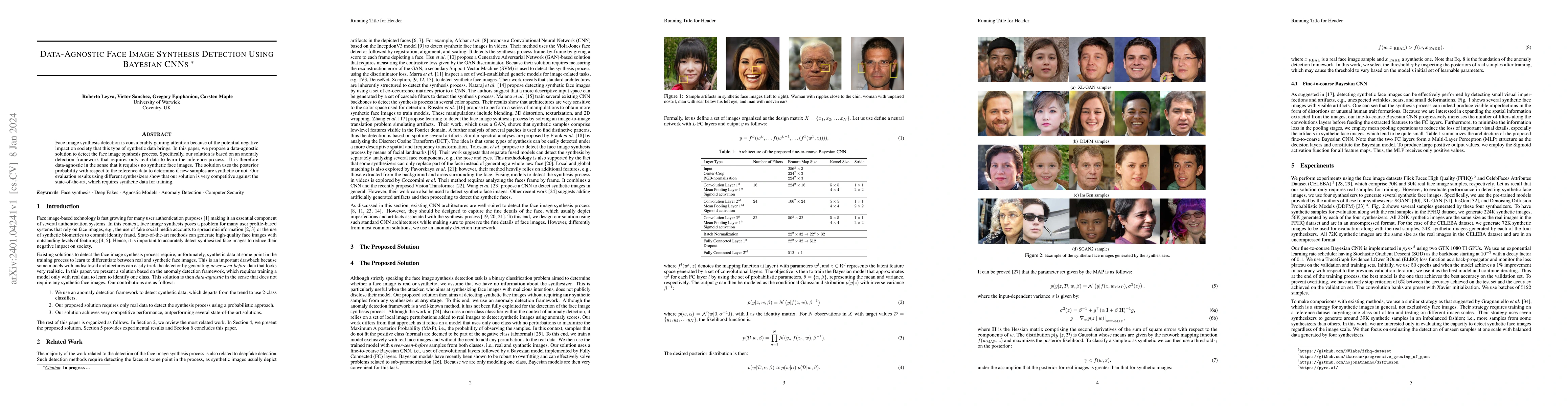 Thumbnail for Data-Agnostic Face Image Synthesis Detection Using Bayesian CNNs