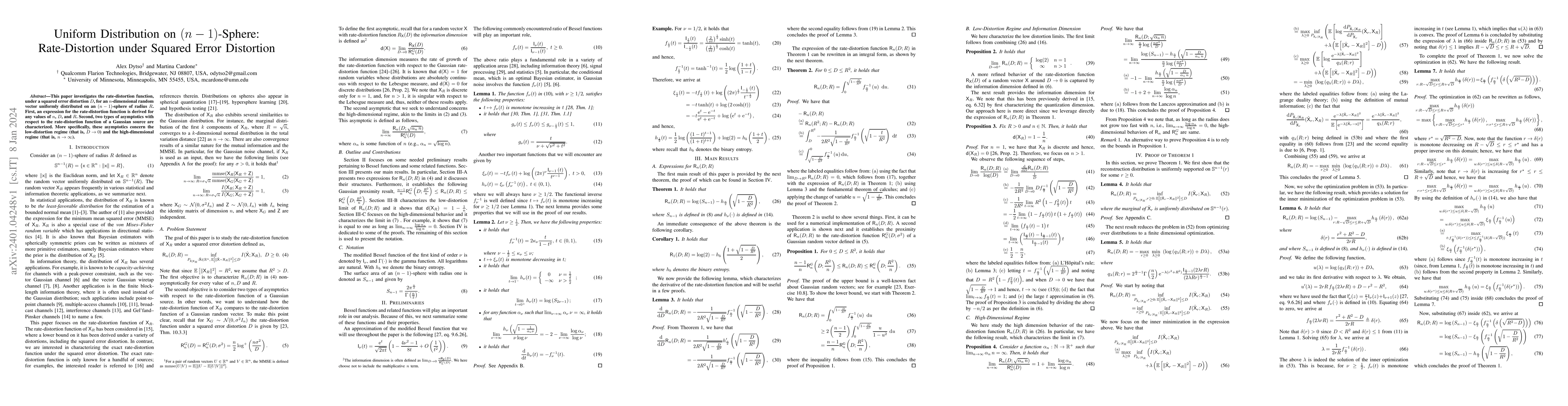 Thumbnail for Uniform Distribution on $(n-1)$-Sphere: Rate-Distortion under Squared
  Error Distortion