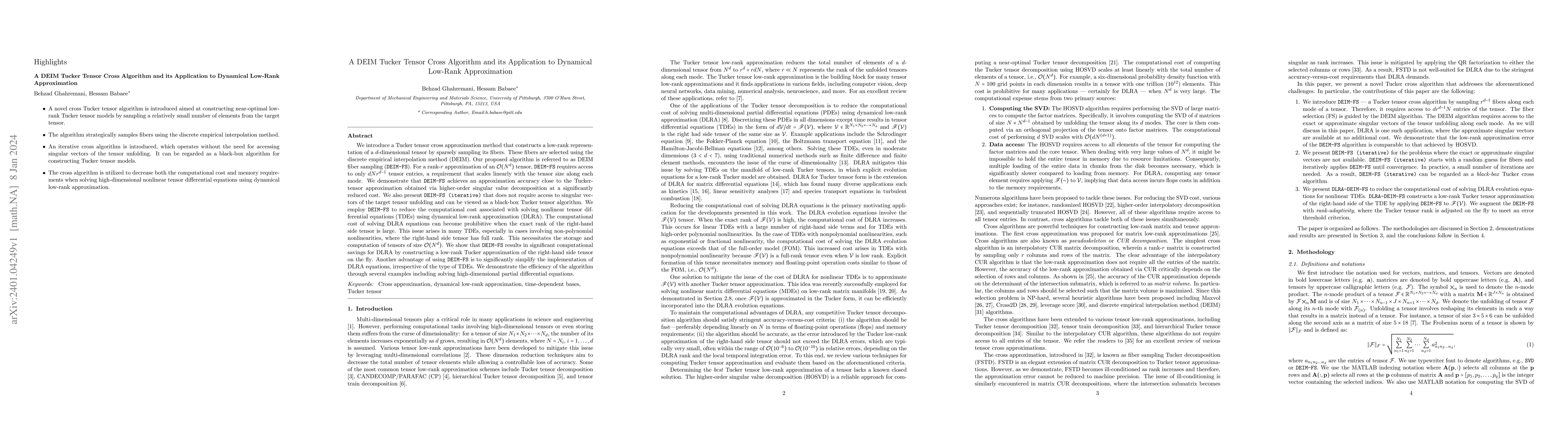 Thumbnail for A DEIM Tucker Tensor Cross Algorithm and its Application to Dynamical
  Low-Rank Approximation