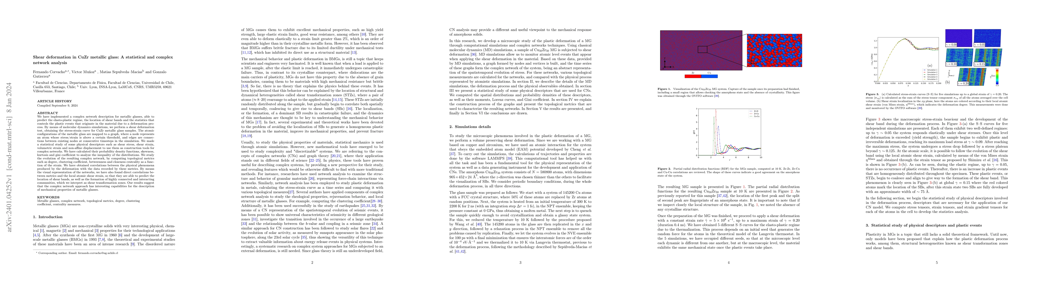Thumbnail for Shear deformation in CuZr metallic glass: A statistical and complex
  network analysis
