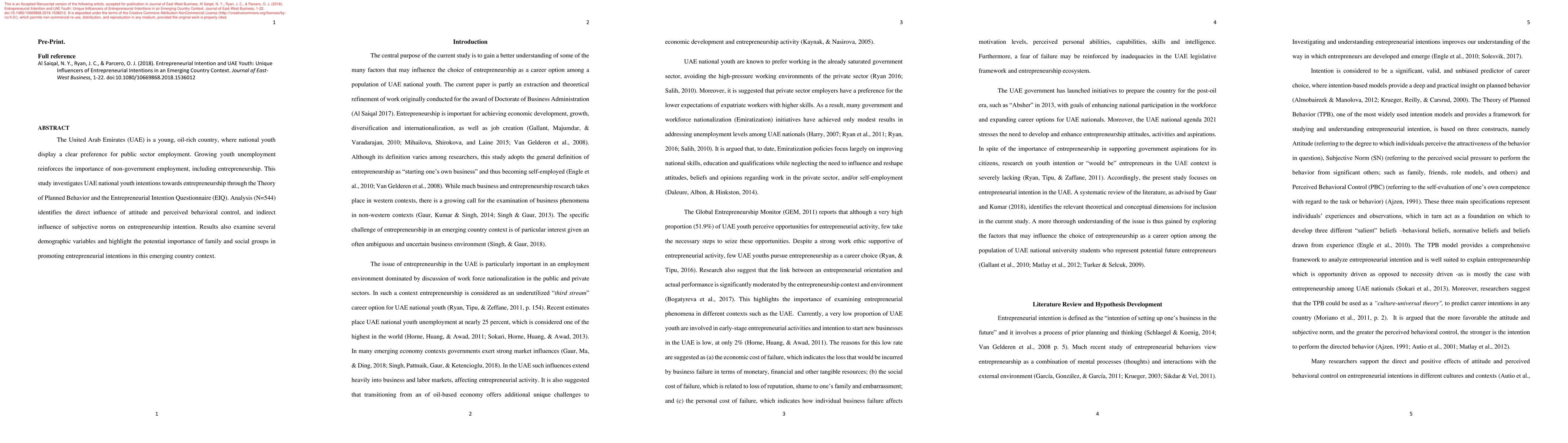 Thumbnail for Entrepreneurial Intention and UAE Youth: Unique Influencers of
  Entrepreneurial Intentions in an Emerging Country Context