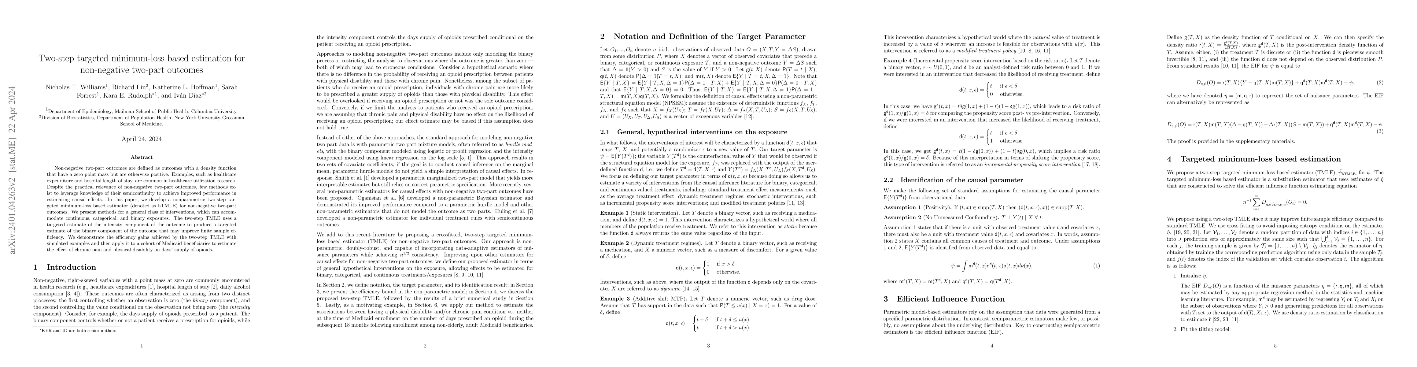 Thumbnail for Two-Step Targeted Minimum-Loss Based Estimation for Non-Negative
  Two-Part Outcomes