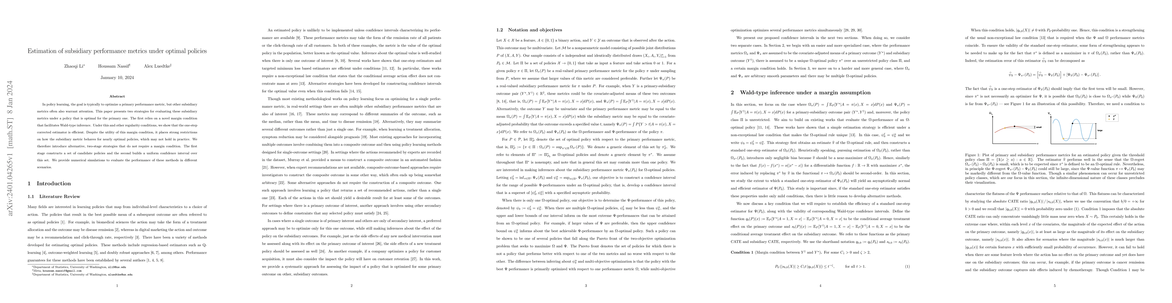 Thumbnail for Estimation of subsidiary performance metrics under optimal policies