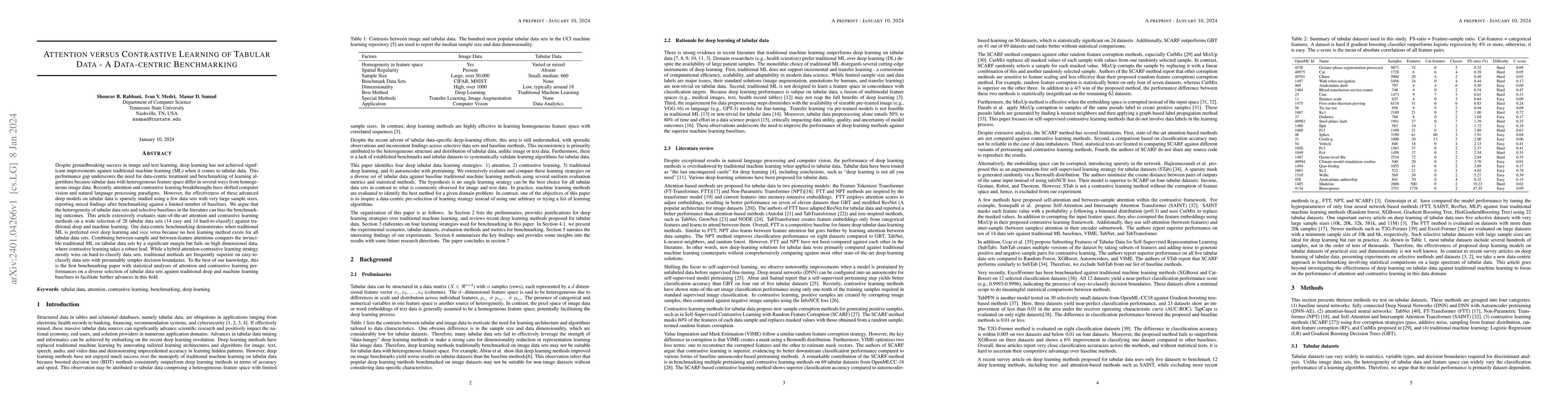 Thumbnail for Attention versus Contrastive Learning of Tabular Data -- A Data-centric
  Benchmarking