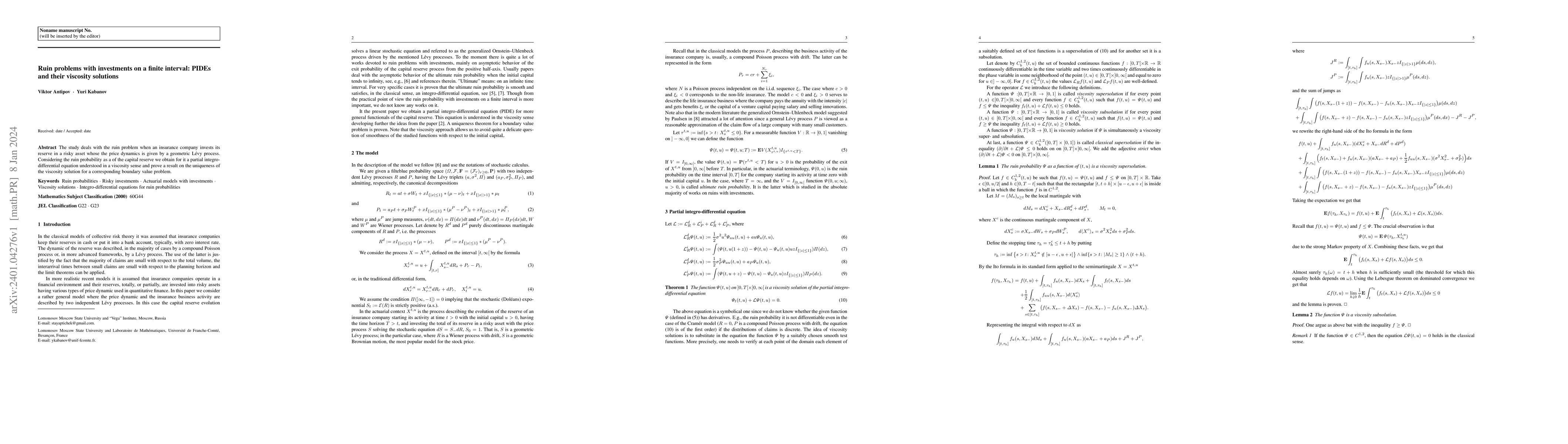 Thumbnail for Ruin problems with investments on a finite interval: PIDEs and their
  viscosity solutions