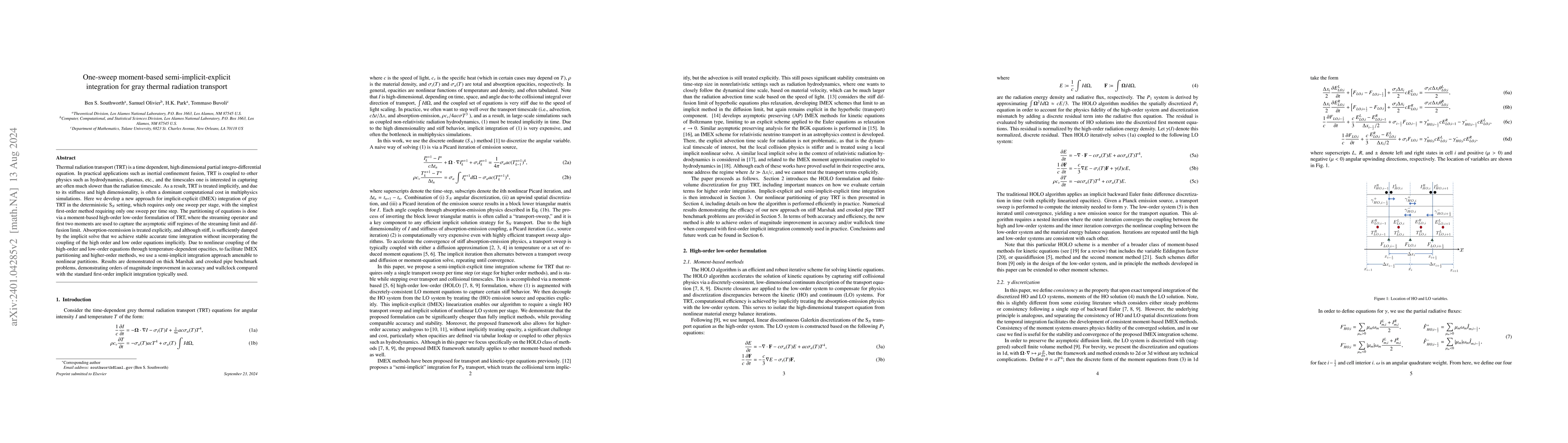 Thumbnail for One-sweep moment-based semi-implicit-explicit integration for gray
  thermal radiation transport
