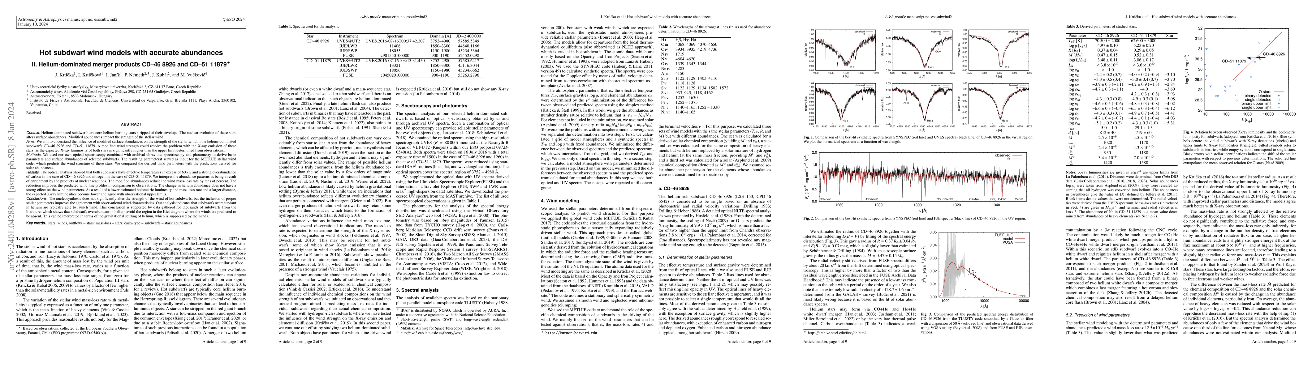 Thumbnail for Hot subdwarf wind models with accurate abundances II. Helium-dominated
  merger products CD-46 8926 and CD-51 11879