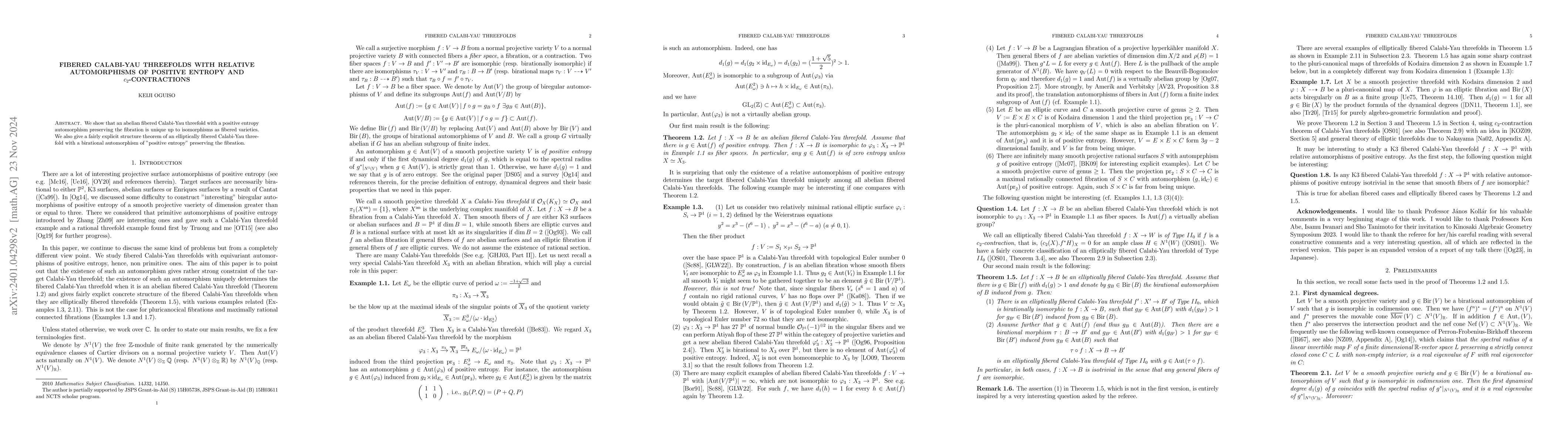 Thumbnail for Fibered Calabi-Yau threefolds with relative automorphisms of positive
  entropy and $c_2$-contractions