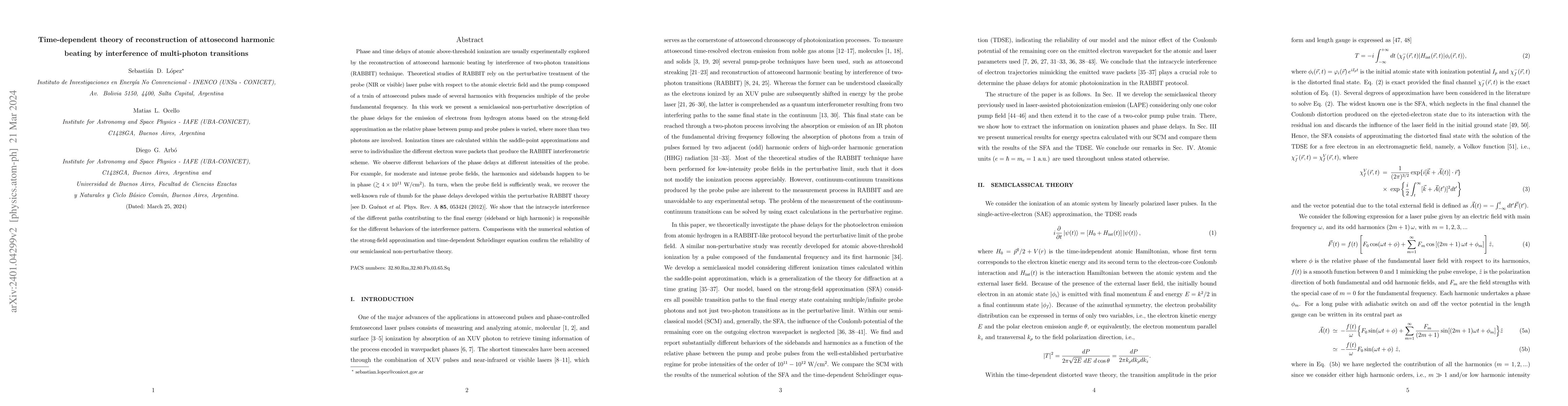 Thumbnail for Time-dependent theory of reconstruction of attosecond harmonic beating
  by interference of multi-photon transitions