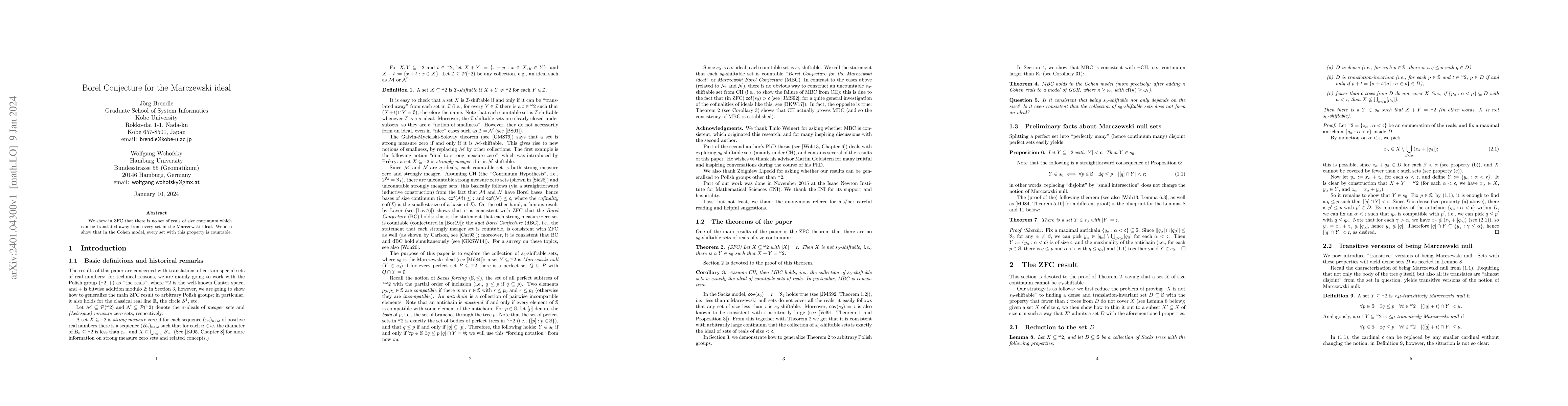 Thumbnail for Borel Conjecture for the Marczewski ideal
