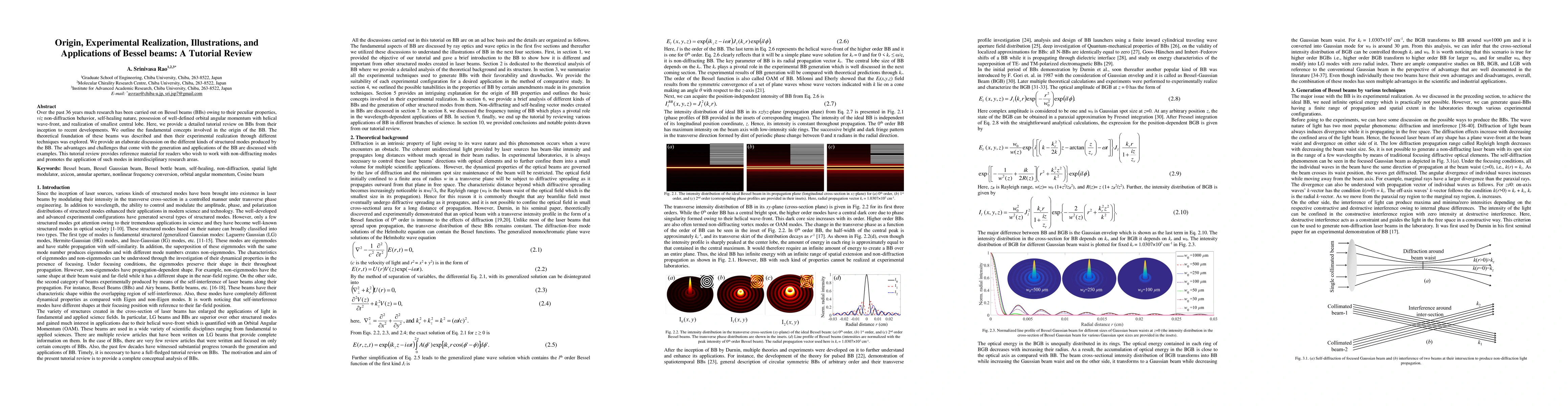 Thumbnail for Origin, Experimental Realization, Illustrations, and Applications of
  Bessel beams: A Tutorial Review