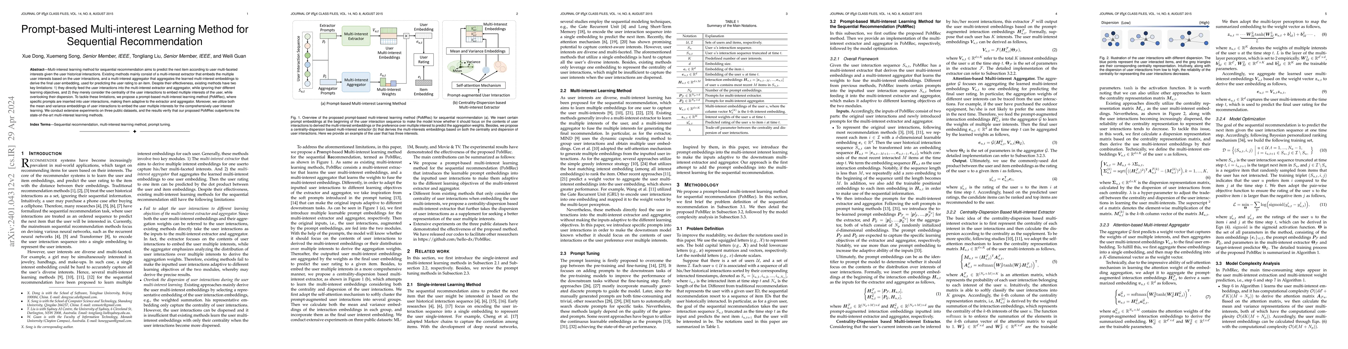 Thumbnail for Prompt-based Multi-interest Learning Method for Sequential
  Recommendation