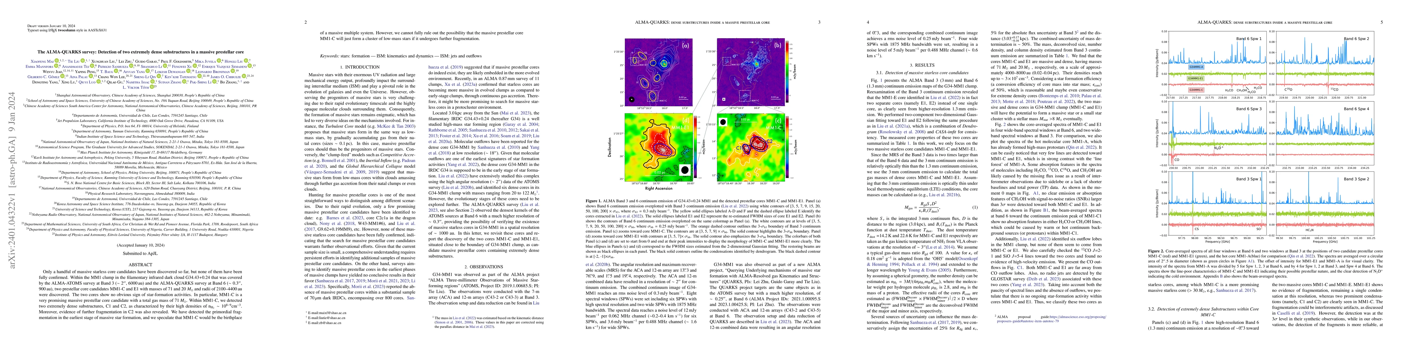 Thumbnail for The ALMA-QUARKS survey: Detection of two extremely dense substructures
  in a massive prestellar core