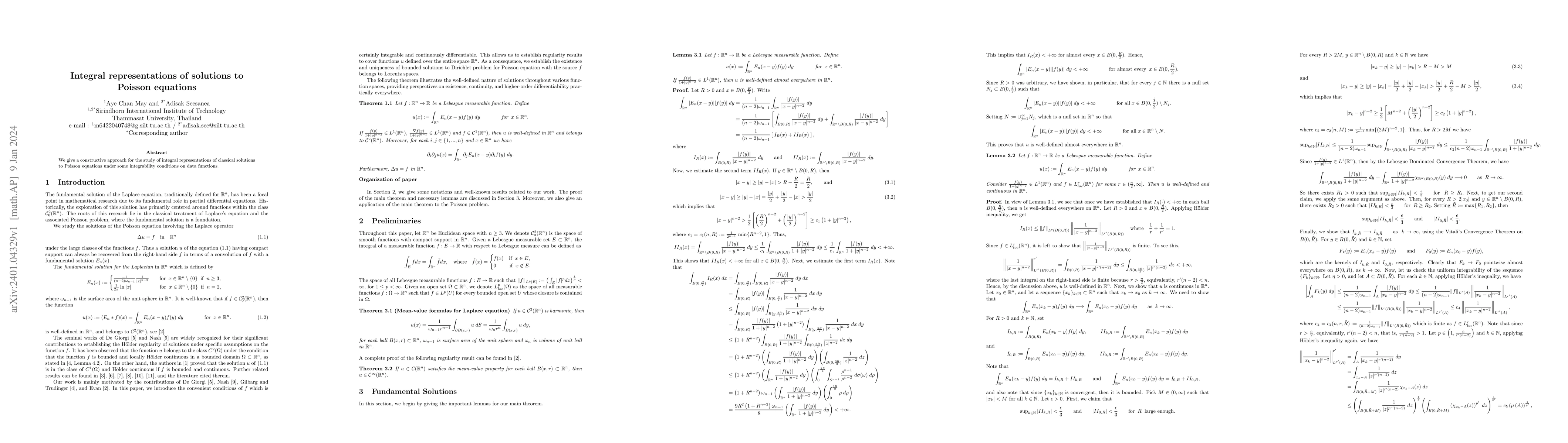 Thumbnail for Integral Representations of solutions to Poisson Equations