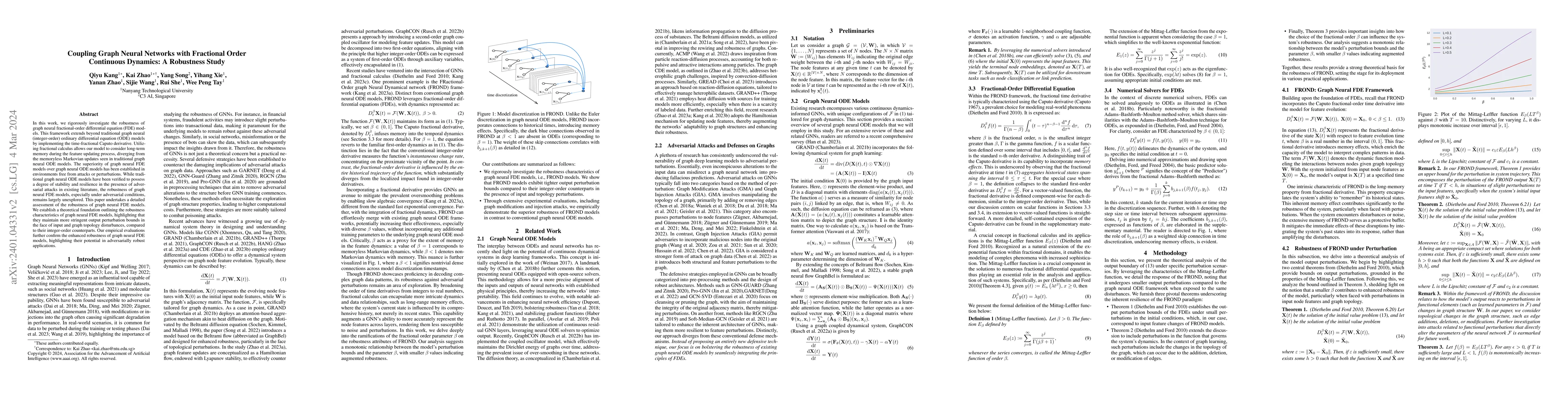 Thumbnail for Coupling Graph Neural Networks with Fractional Order Continuous
  Dynamics: A Robustness Study