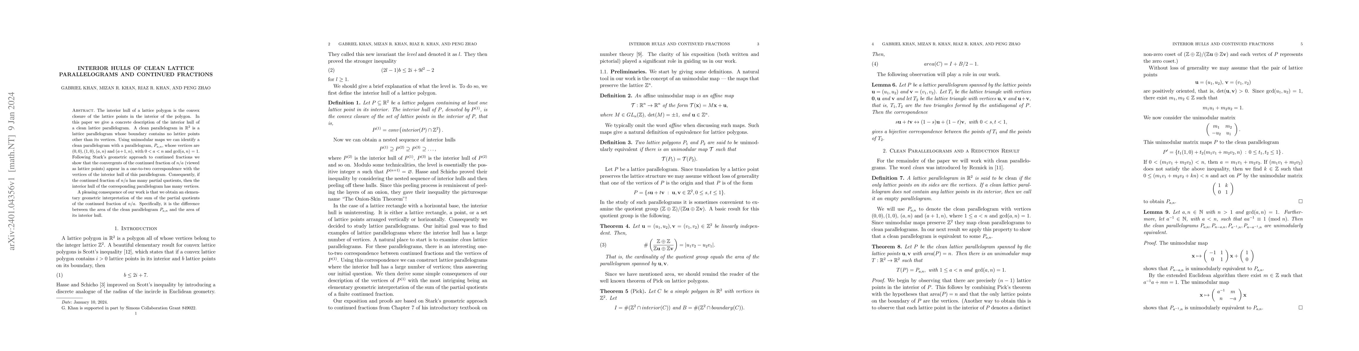 Thumbnail for Interior Hulls of Clean Lattice Parallelograms and Continued Fractions