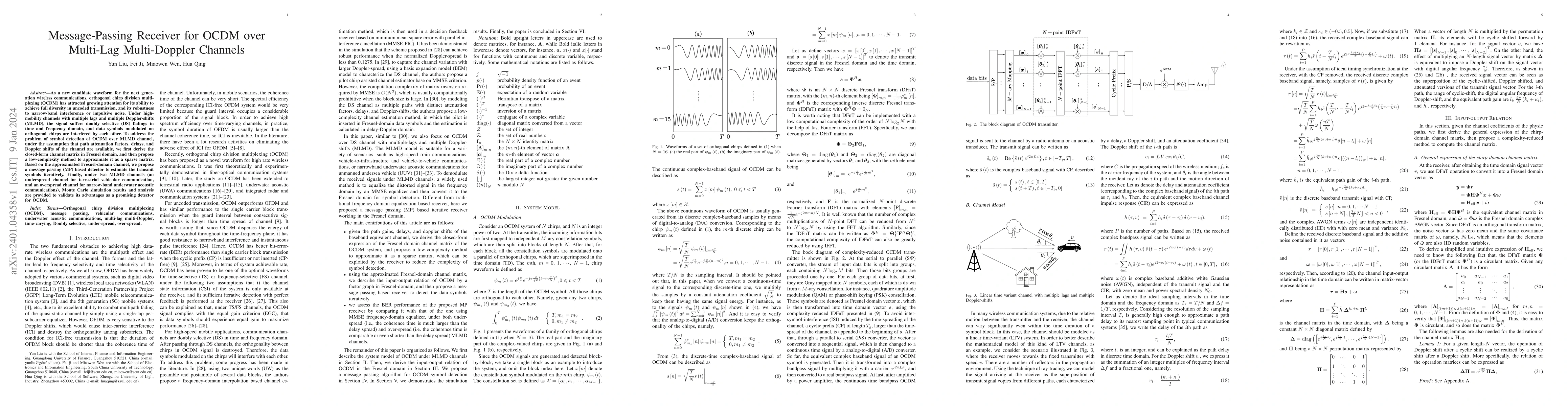 Thumbnail for Message-Passing Receiver for OCDM over Multi-Lag Multi-Doppler Channels