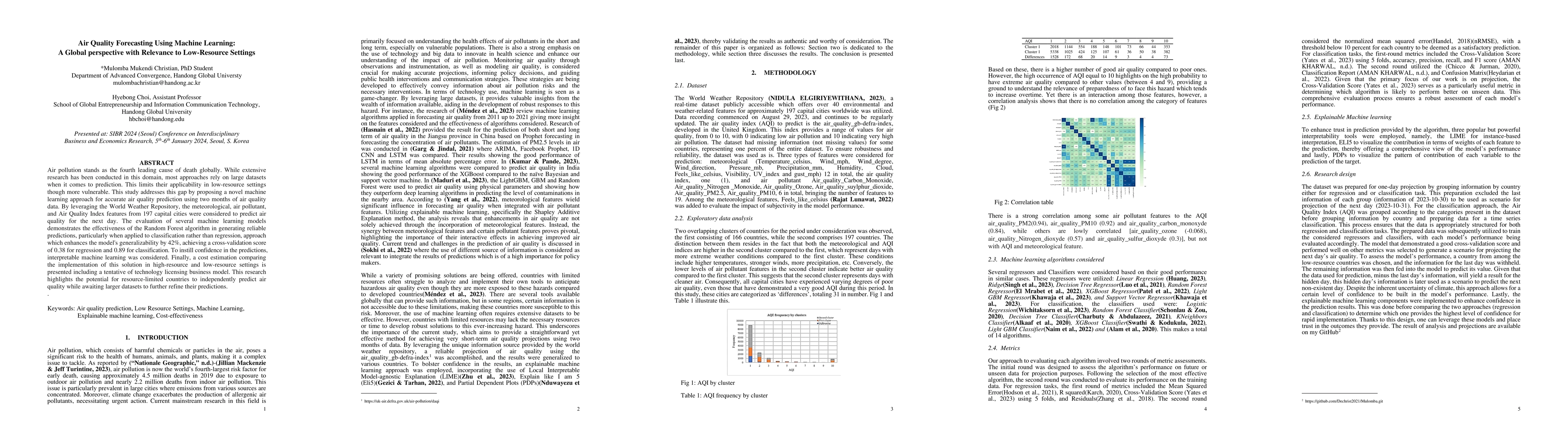 Thumbnail for Air Quality Forecasting Using Machine Learning: A Global perspective
  with Relevance to Low-Resource Settings