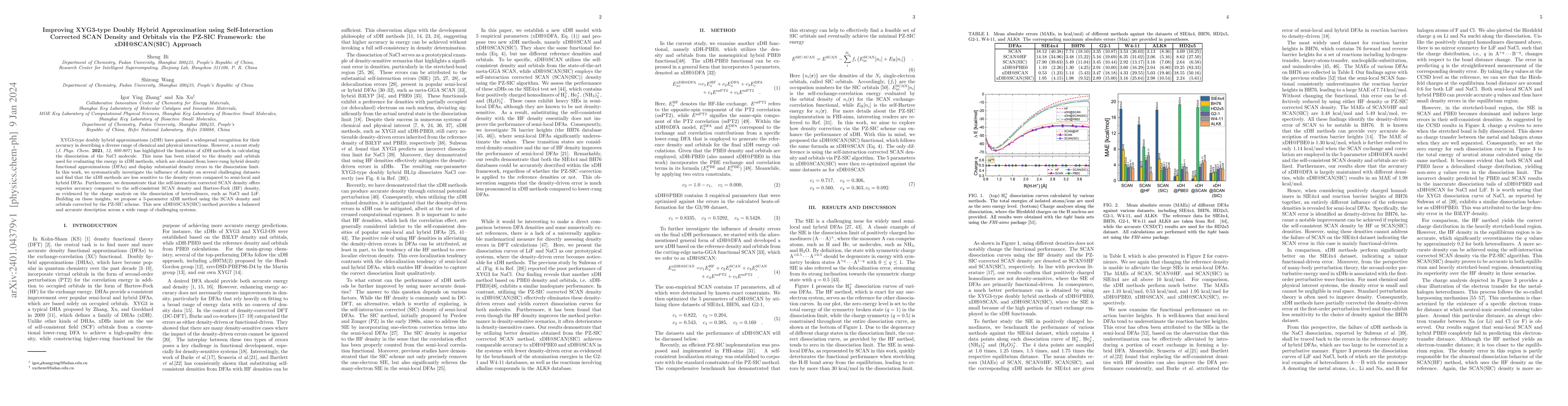 Thumbnail for Improving XYG3-type Doubly Hybrid Approximation using Self-Interaction
  Corrected SCAN Density and Orbitals via the PZ-SIC Framework: the
  xDH@SCAN(SIC) Approach