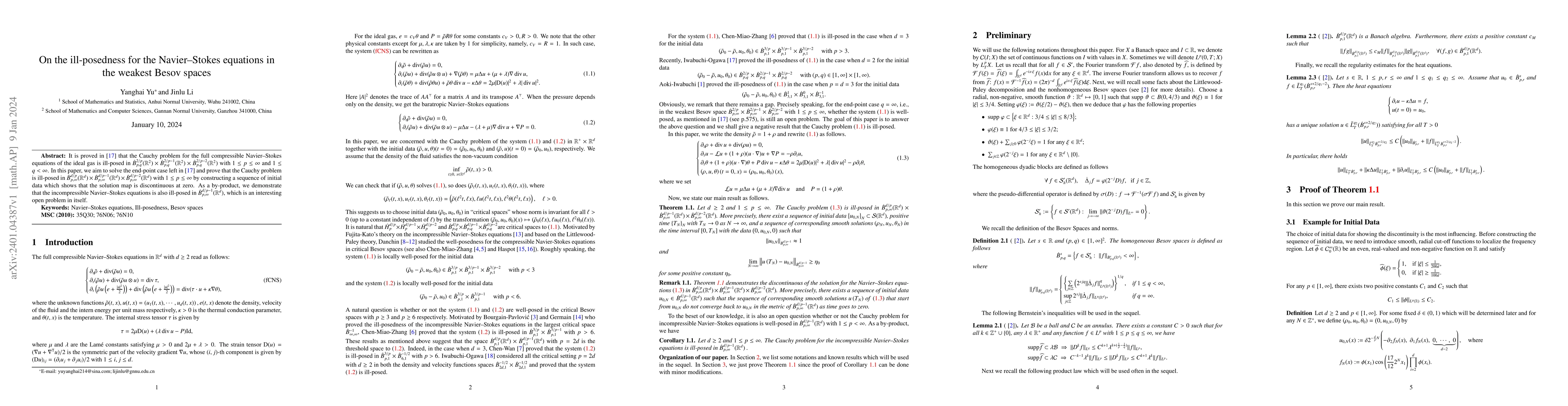 Thumbnail for On the ill-posedness for the Navier--Stokes equations in the weakest
  Besov spaces