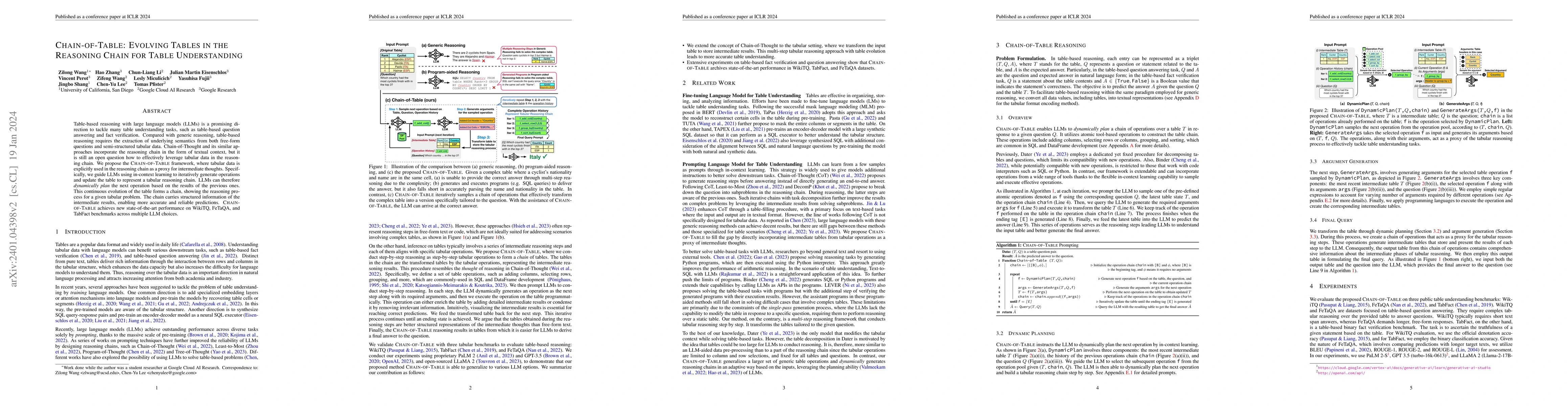 Thumbnail for Chain-of-Table: Evolving Tables in the Reasoning Chain for Table
  Understanding