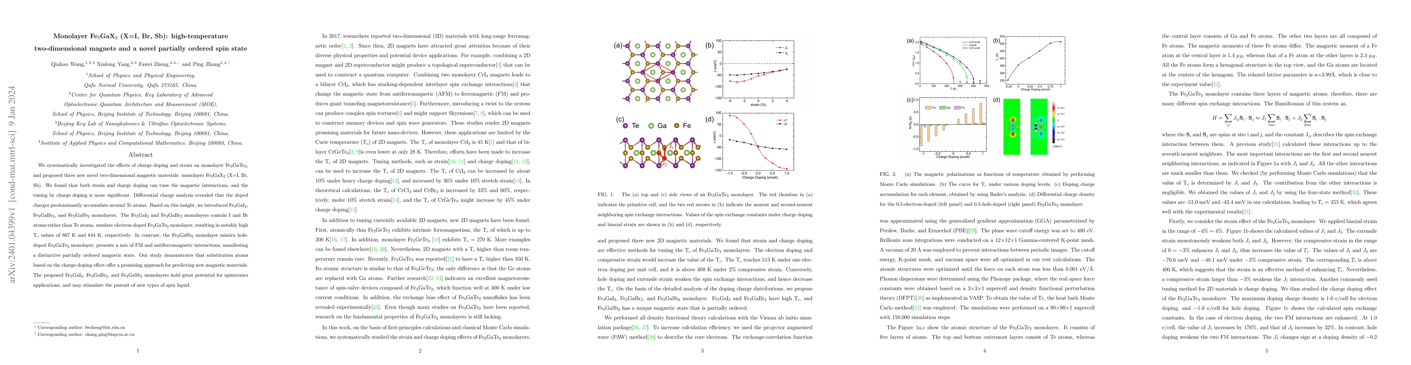 Thumbnail for Monolayer Fe$_{3}$GaX$_{2}$ (X=I, Br, Sb): high-temperature
  two-dimensional magnets and a novel partially ordered spin state