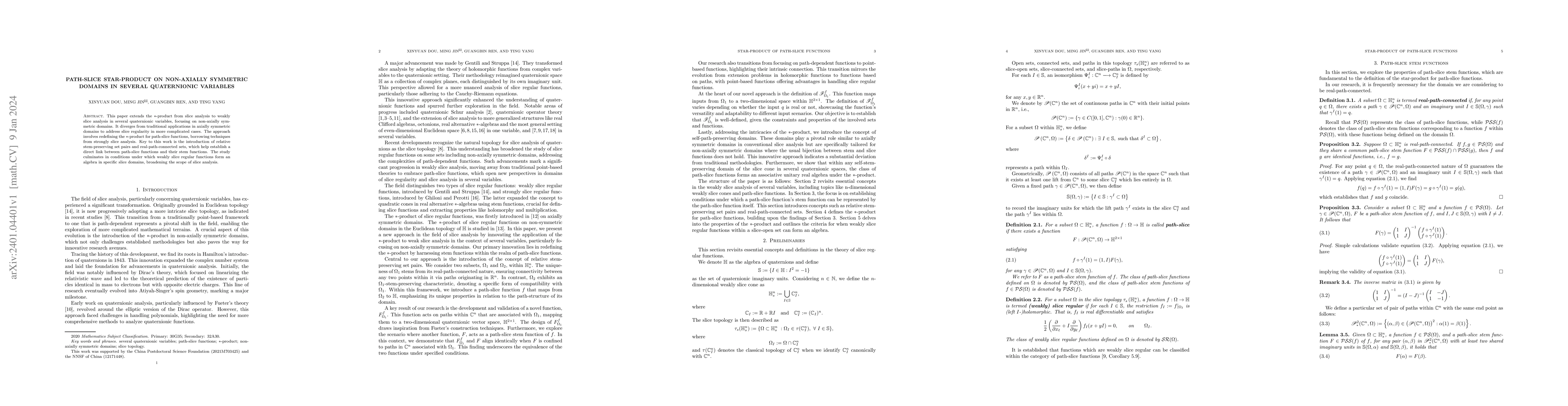Thumbnail for Path-slice star-product on non-axially symmetric domains in several
  quaternionic variables
