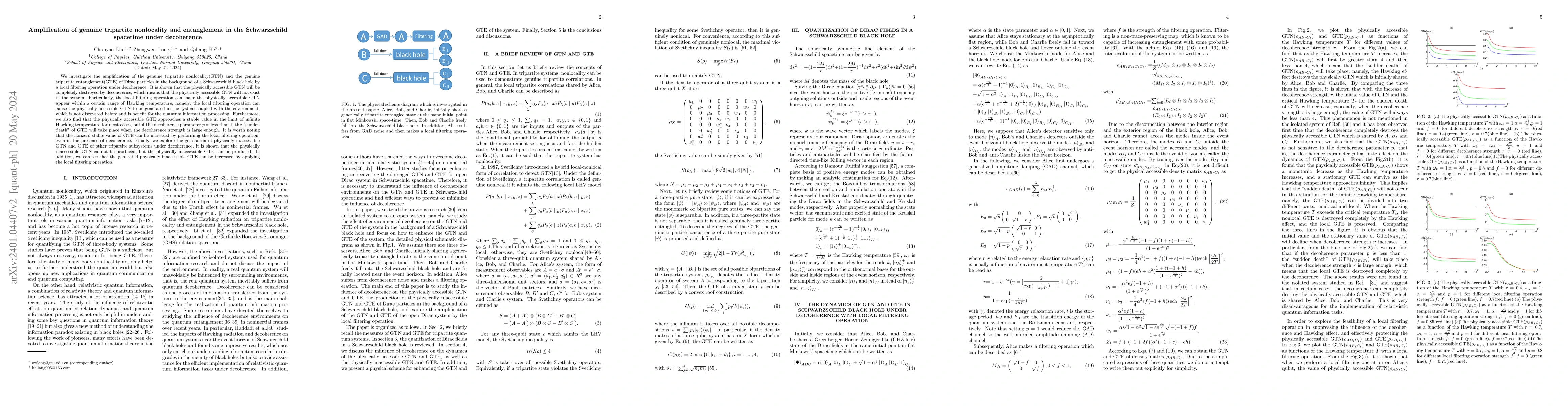 Thumbnail for Amplification of genuine tripartite nonlocality and entanglement in the
  Schwarzschild spacetime under decoherence
