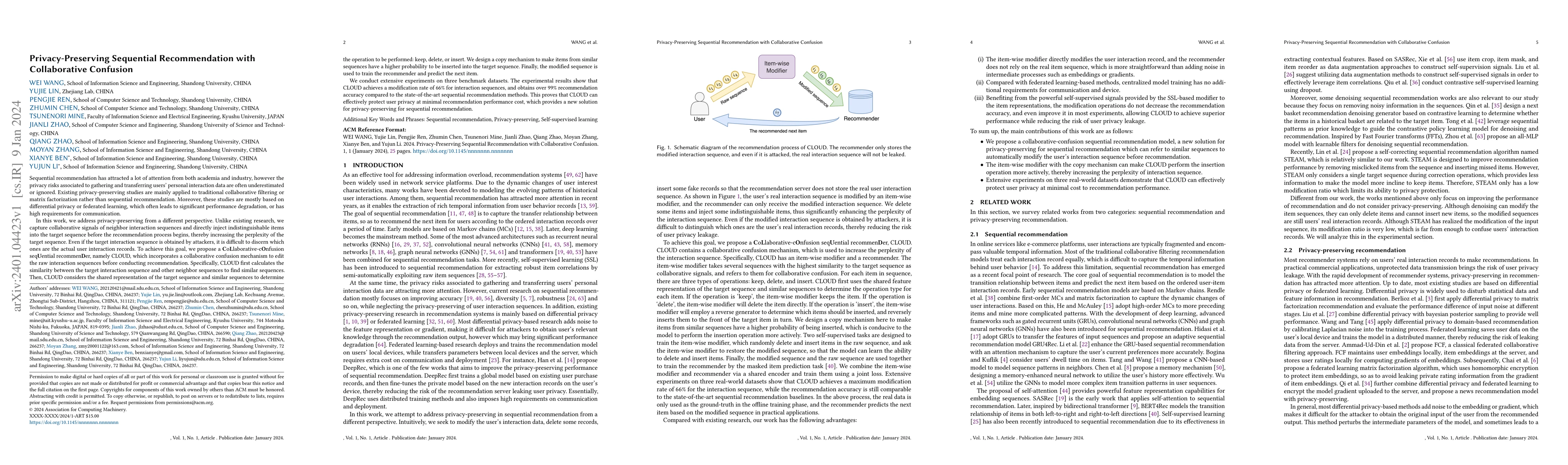 Thumbnail for Privacy-Preserving Sequential Recommendation with Collaborative
  Confusion