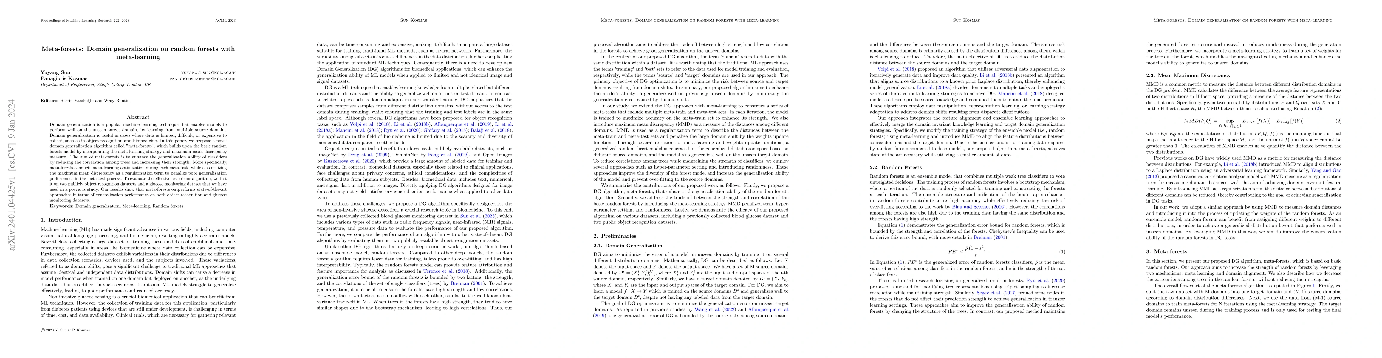 Thumbnail for Meta-forests: Domain generalization on random forests with meta-learning