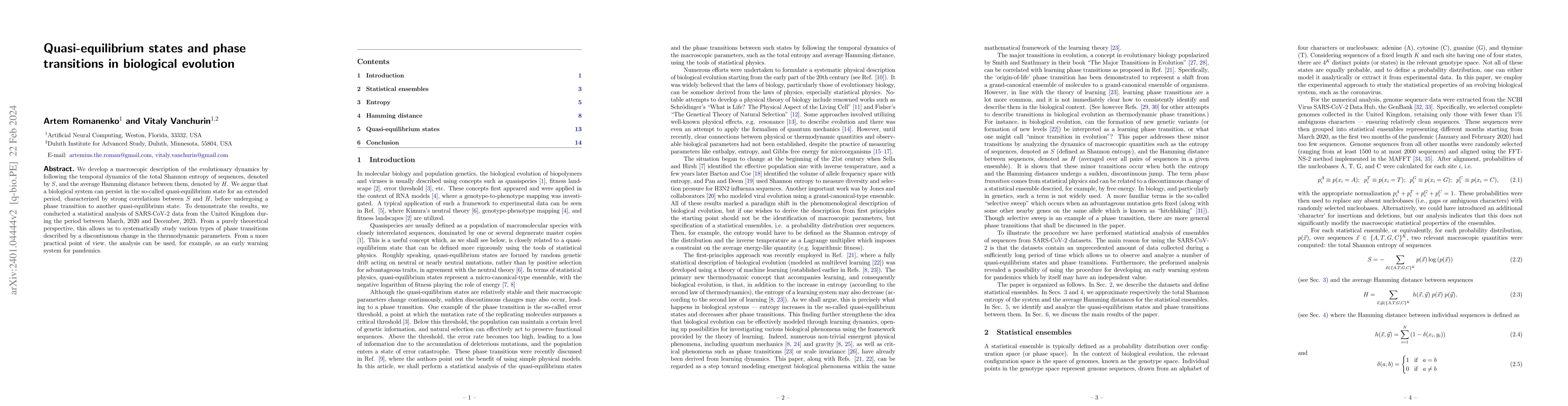 Thumbnail for Quasi-equilibrium states and phase transitions in biological evolution