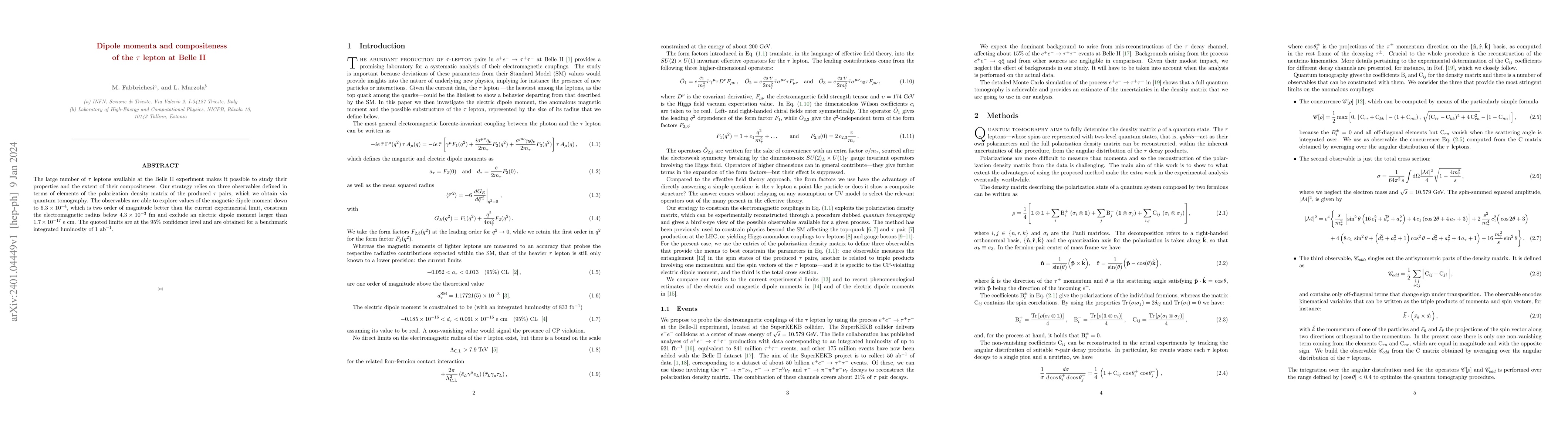 Thumbnail for Dipole momenta and compositeness of the $\tau$ lepton at Belle II