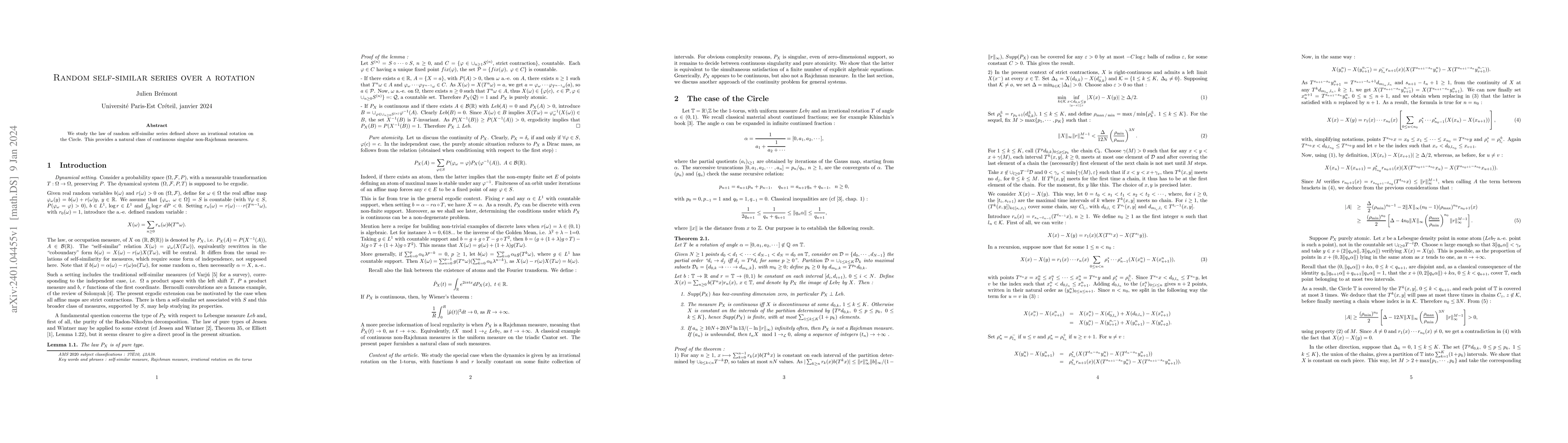 Thumbnail for Random self-similar series over a rotation