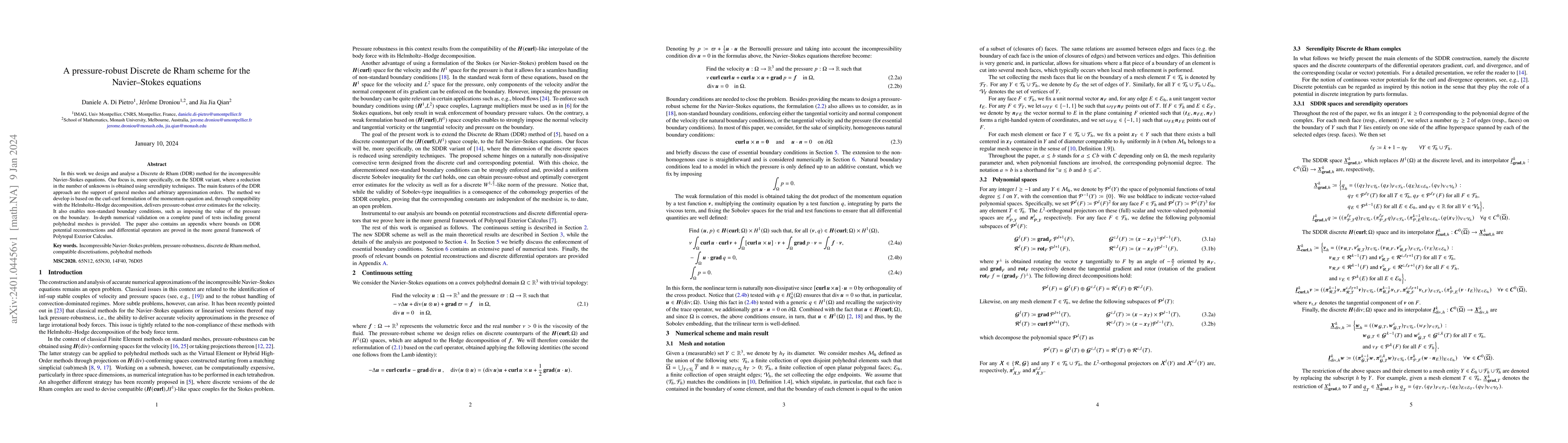 Thumbnail for A pressure-robust Discrete de Rham scheme for the Navier-Stokes
  equations